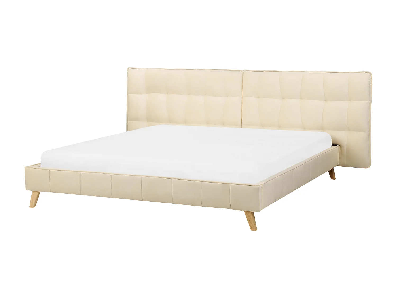 Polsterbett mit Lattenrost 180 x 200 cm Samtbezug beige hohes Kopfteil Senlis