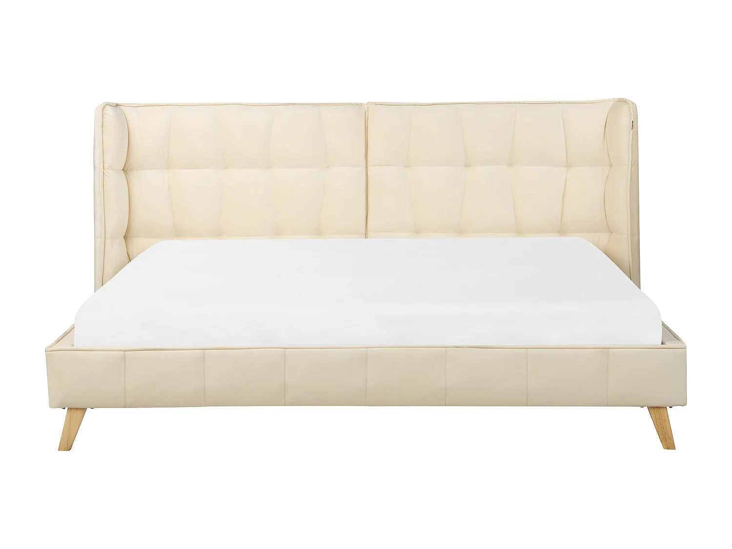 Polsterbett mit Lattenrost 180 x 200 cm Samtbezug beige hohes Kopfteil Senlis