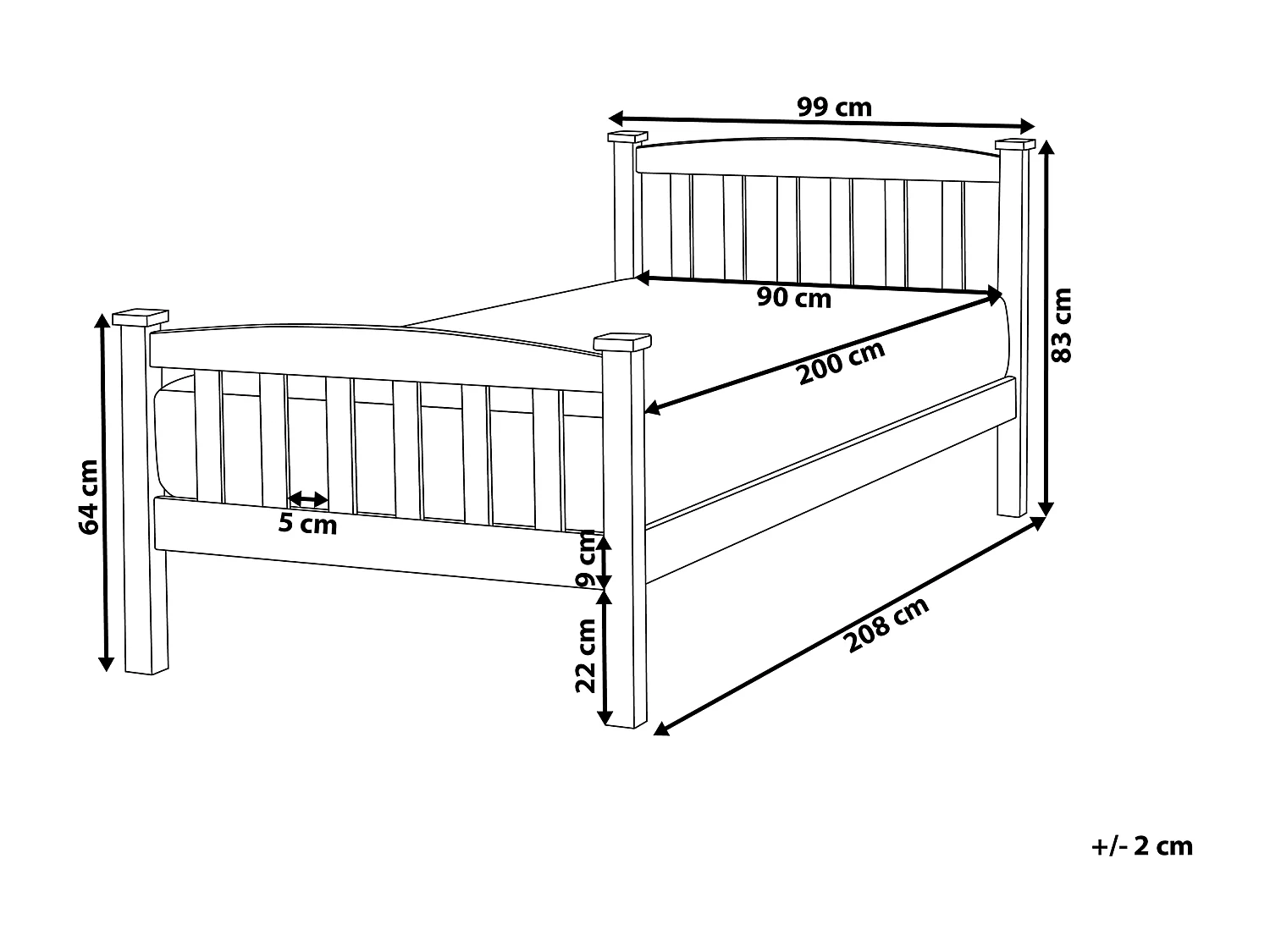 Bed Dennenhout GIVERNY 90 x 200 cm Lichtbruin