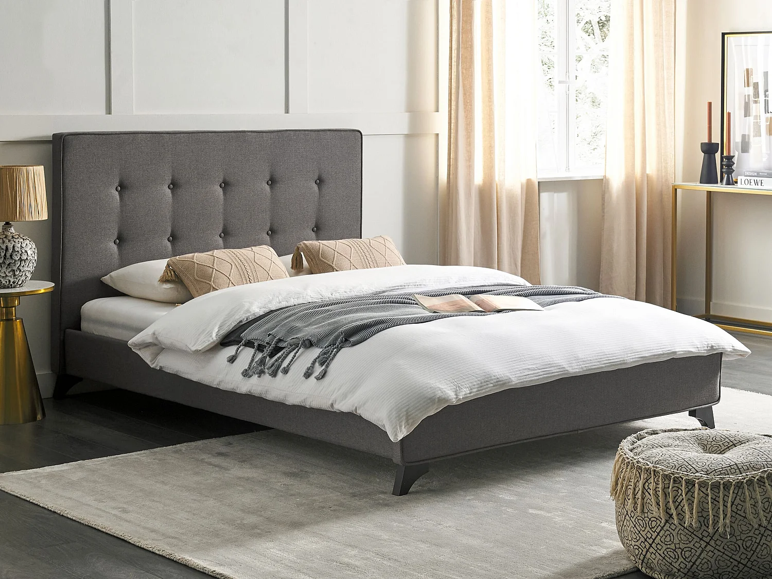 Lit avec sommier Tissu AMBASSADOR 140 x 200 cm Gris