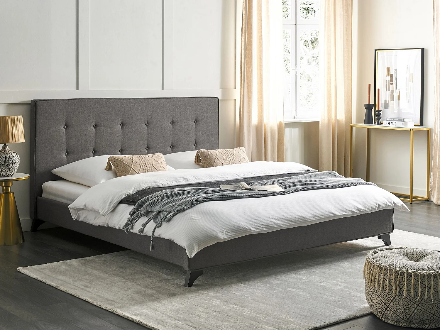 Lit avec sommier AMBASSADOR 180 x 200 cm Tissu Gris