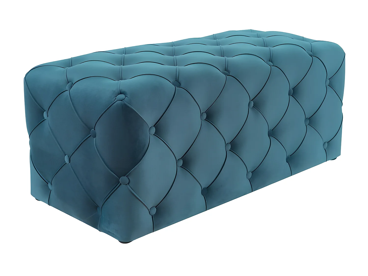 Banc en velours capitonné AVIVA - Bleu turquoise - H 45 x L 100 x P 45 cm