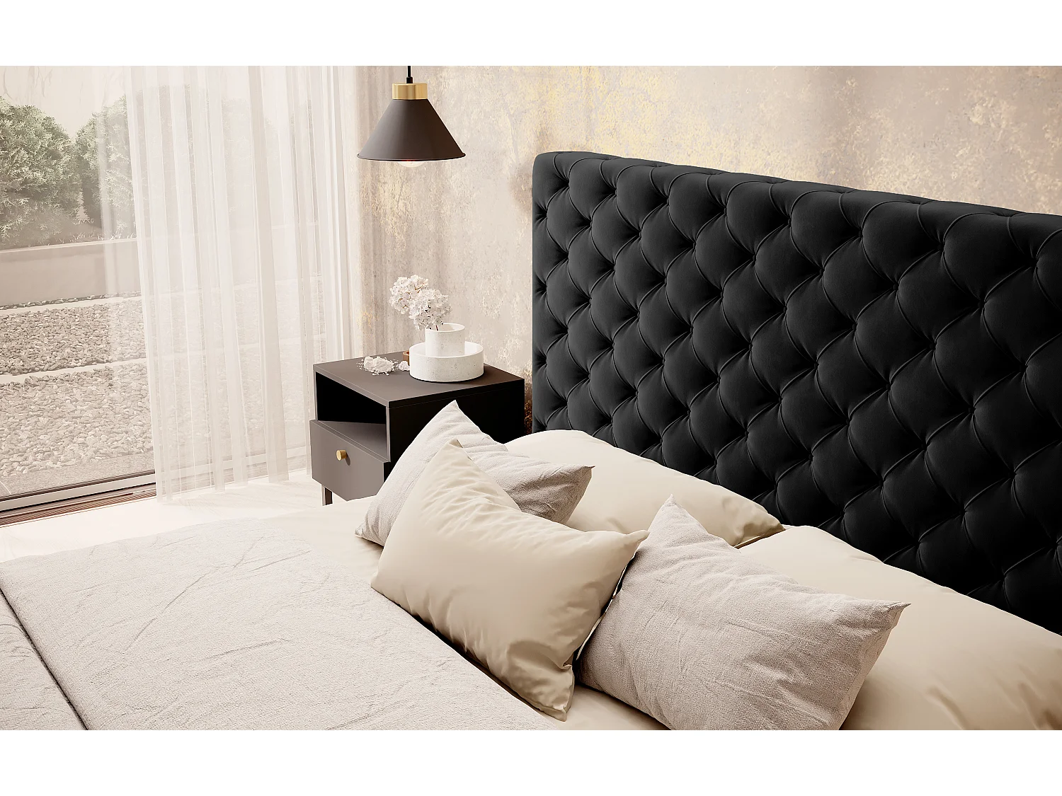 Letto King S (140x200)/Materasso incluso/Tessuto/Nero