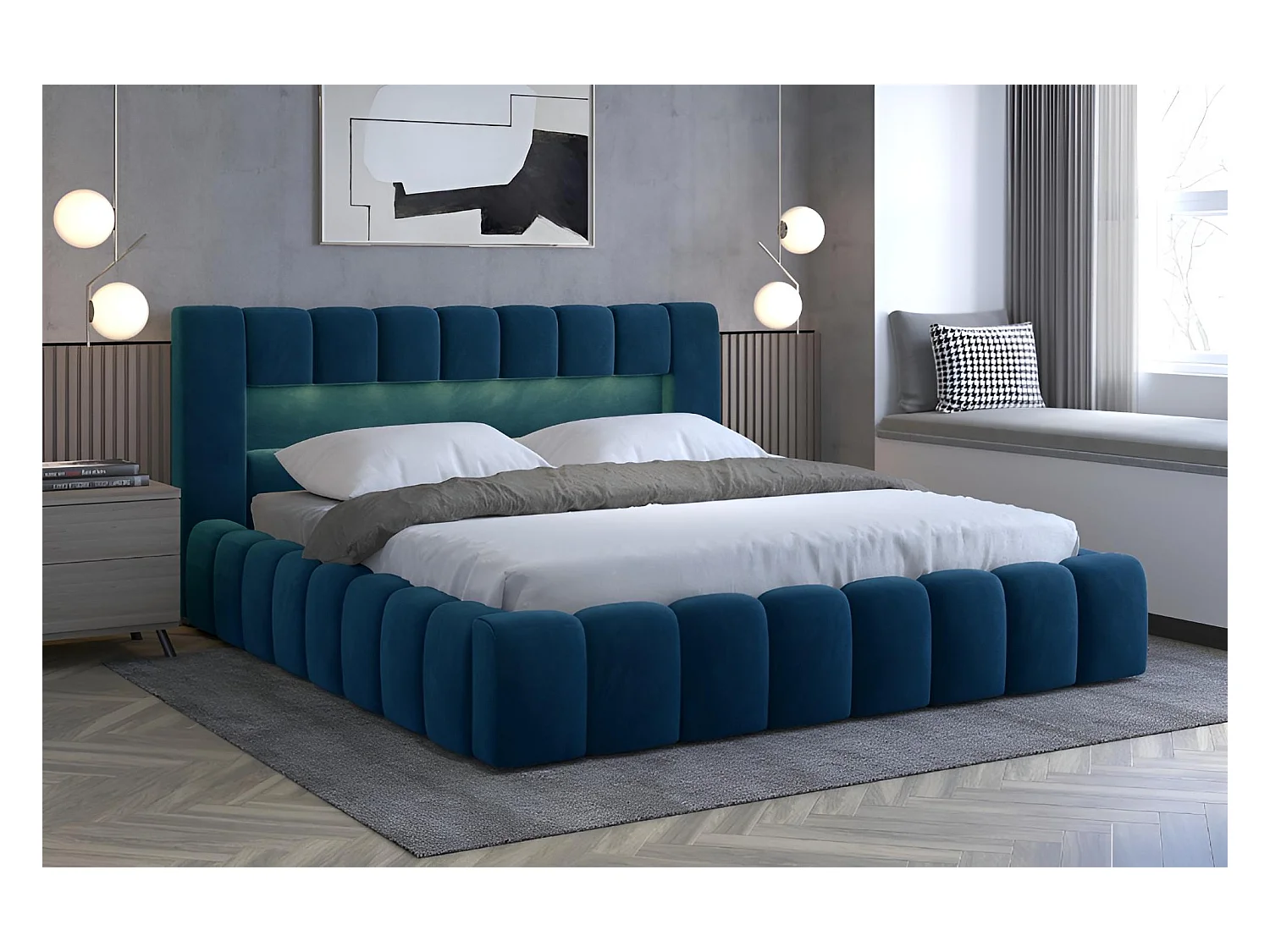 Bed Hero M (160x200)/Stoffen hoes/Blauw