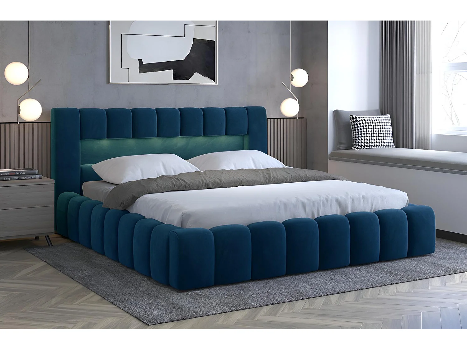 Bed Hero M (160x200)/Stoffen hoes/Blauw