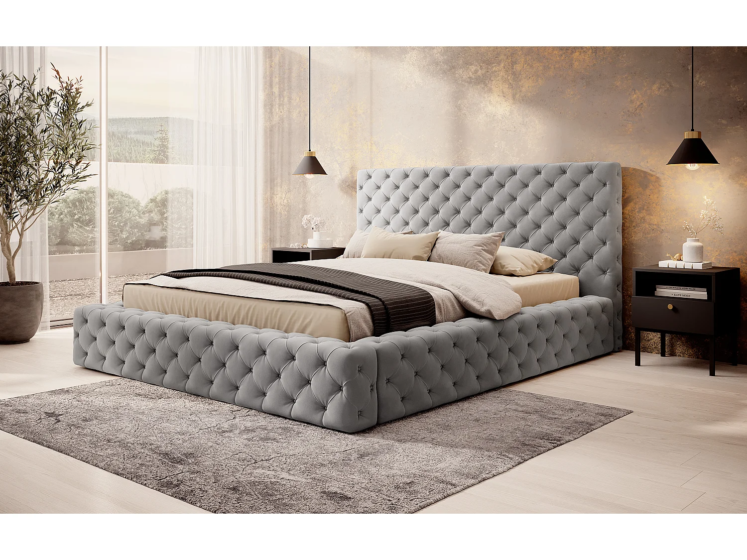 Letto King L (180x200)/Tessuto/Grigio