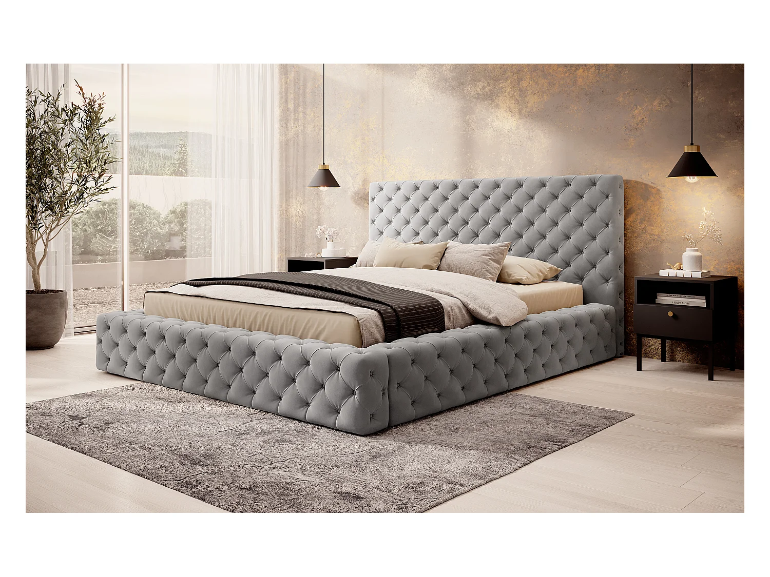 Bett King L (180x200)/Stoffbezug/Grau