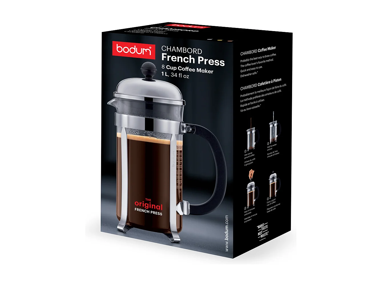 Cafetière Chambord 8 tasses en inox noir - avec boîte