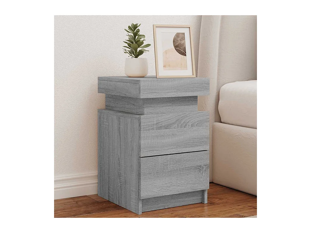 Nachtkastjes met LED 2 st 35x39x55 cm grijs sonoma eikenkleurig