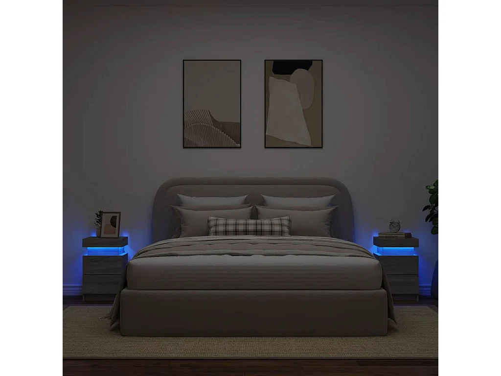 Tables de chevet avec lumières LED 2 pcs sonoma gris 35x39x55cm