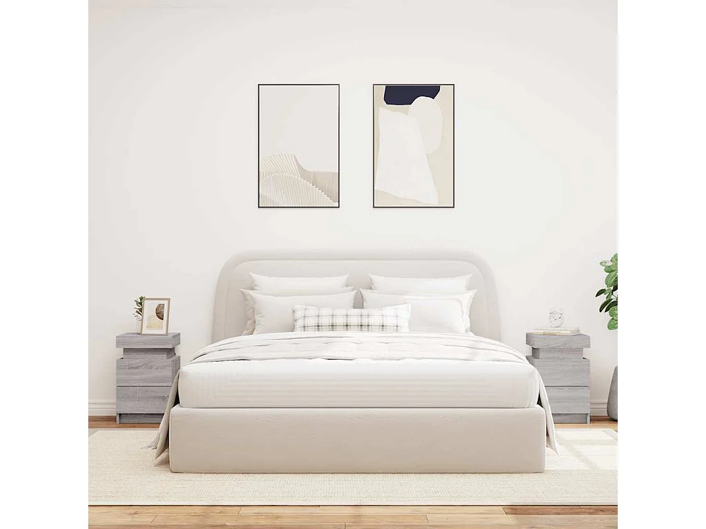 Mesitas de noche con luces LED 2 uds gris Sonoma 35x39x55 cm