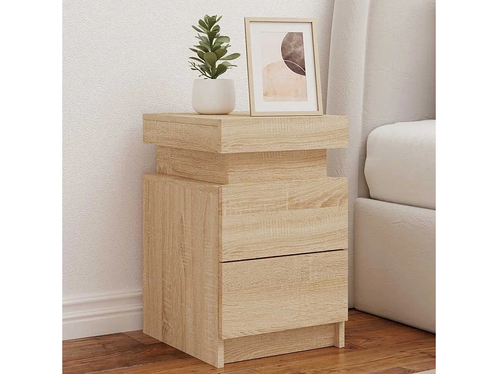 Tables de chevet et lumières LED 2 pcs chêne sonoma 35x39x55 cm