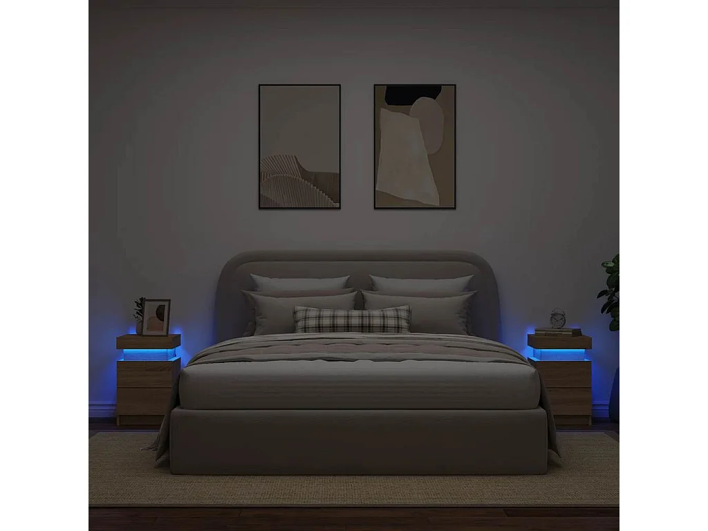Tables de chevet et lumières LED 2 pcs chêne sonoma 35x39x55 cm