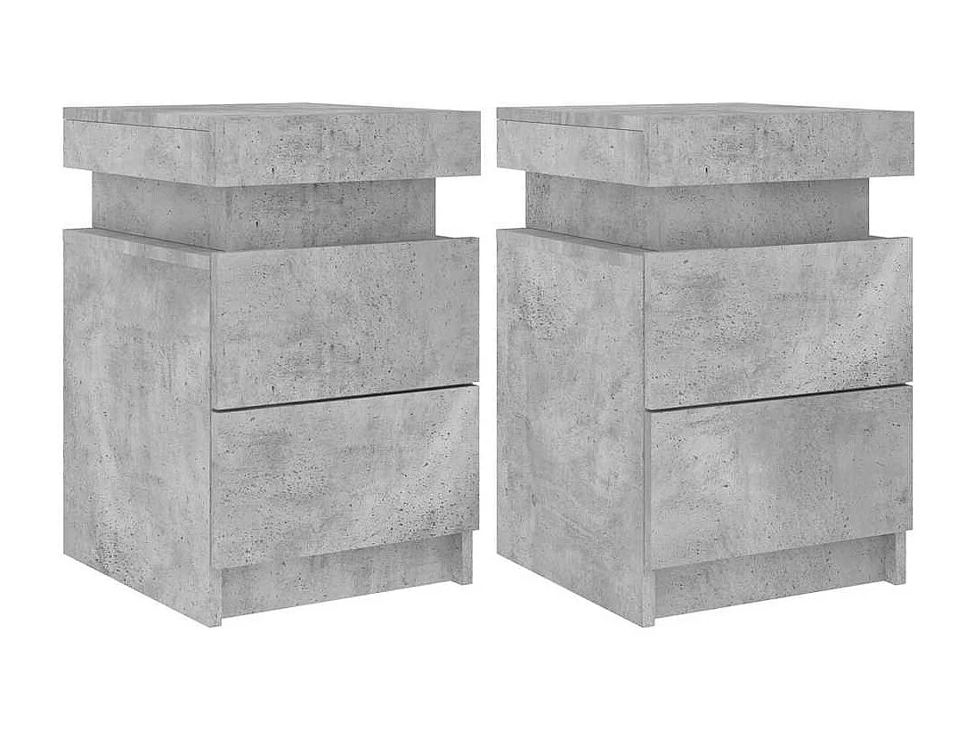 Tables de chevet avec lumières LED 2 pcs gris béton 35x39x55 cm