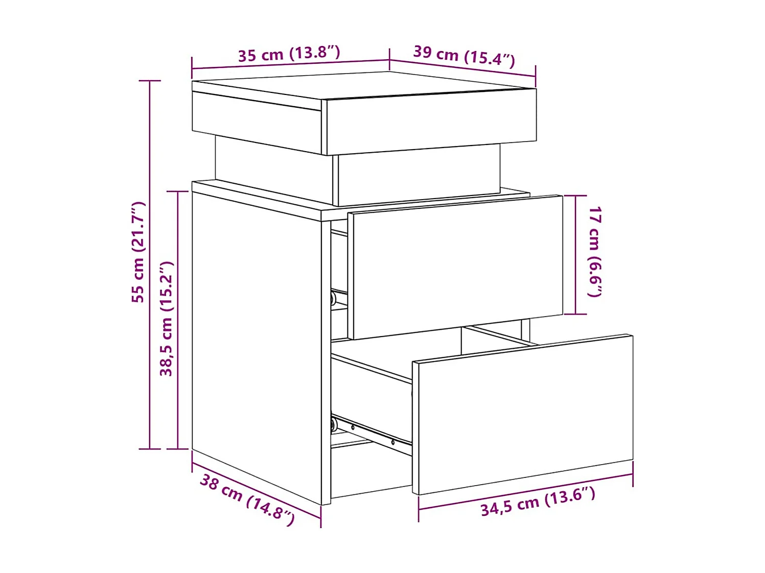 Tables de chevet avec lumières LED 2 pcs gris béton 35x39x55 cm