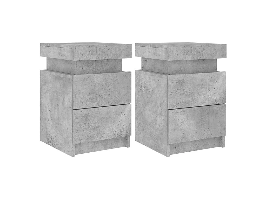 Tables de chevet avec lumières LED 2 pcs gris béton 35x39x55 cm