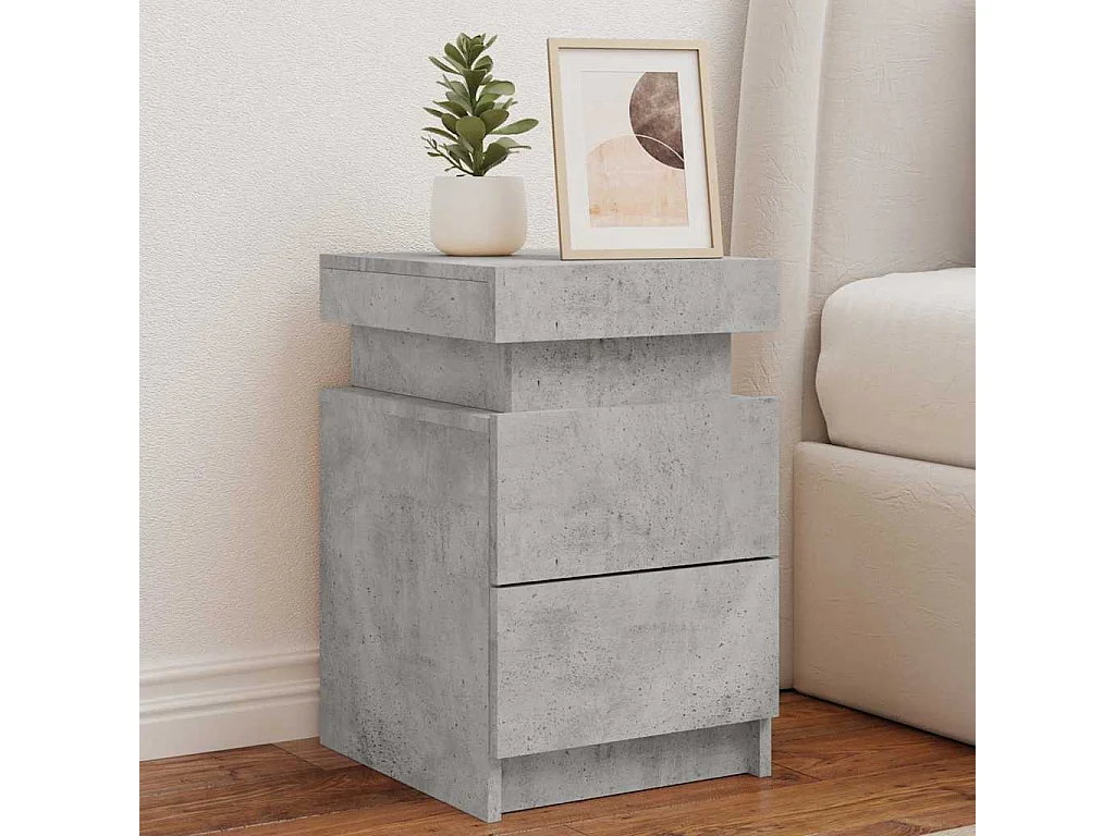 Tables de chevet avec lumières LED 2 pcs gris béton 35x39x55 cm