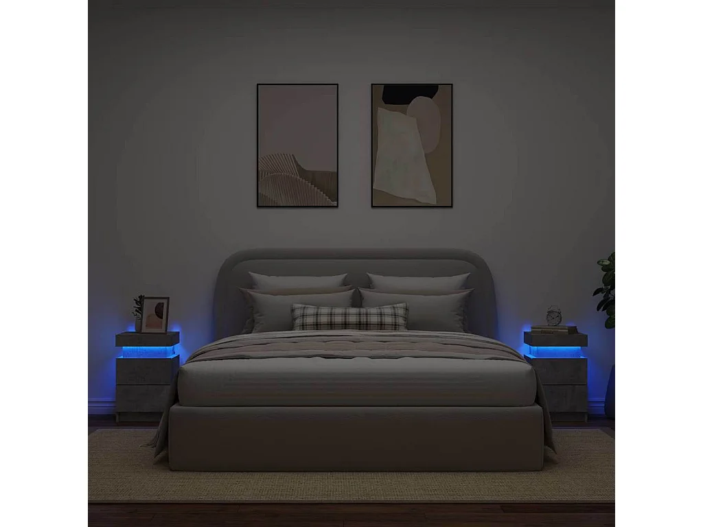 Tables de chevet avec lumières LED 2 pcs gris béton 35x39x55 cm
