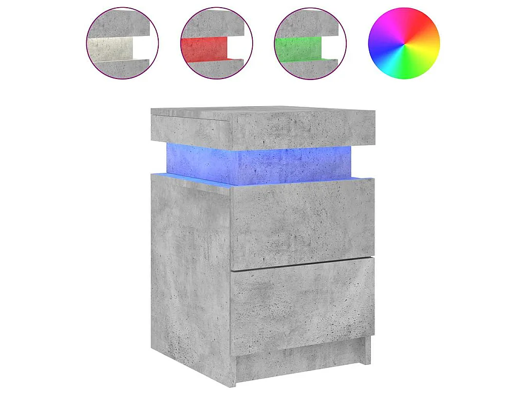 Tables de chevet avec lumières LED 2 pcs gris béton 35x39x55 cm
