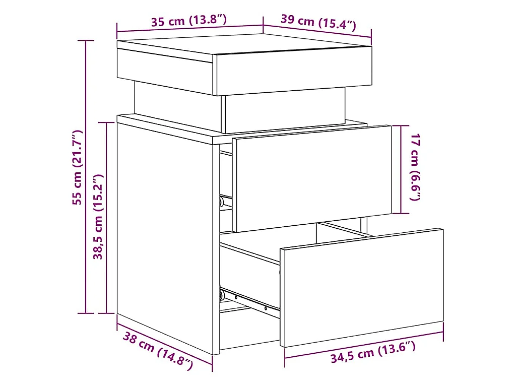Nachttische mit LED-Leuchten 2 Stk. Weiß 35x39x55 cm