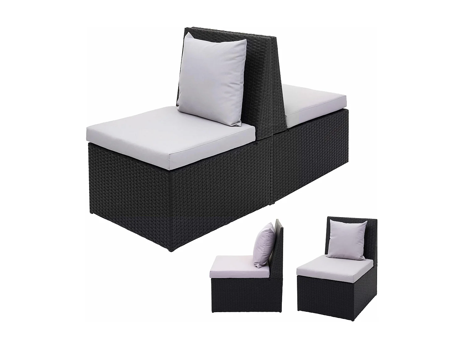 Poly-Rattan Fauteuil MCW-G16 (lot de 2),  noir, coussin gris clair