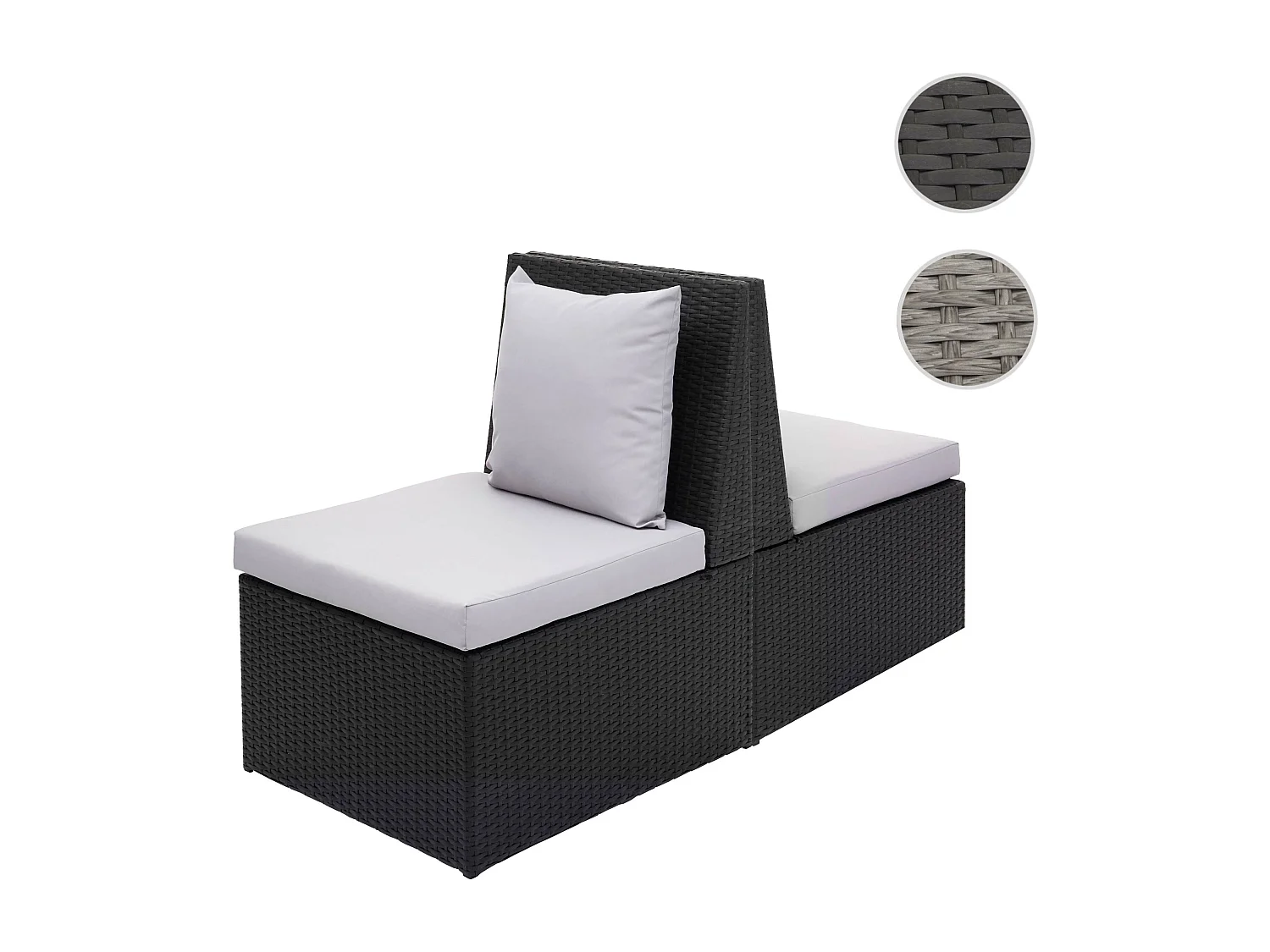 Poly-Rattan Fauteuil MCW-G16 (lot de 2),  noir, coussin gris clair