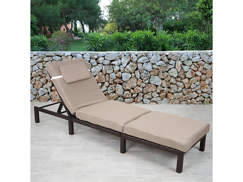Poly-Rattan Bain de soleil MCW-A51 Premium,  Premium marron, coussin crème