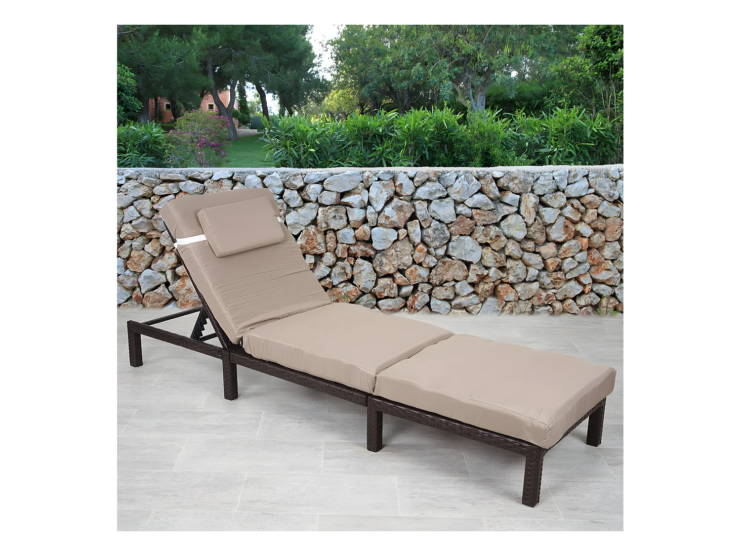 Poly-Rattan Bain de soleil MCW-A51 Premium,  Premium marron, coussin crème