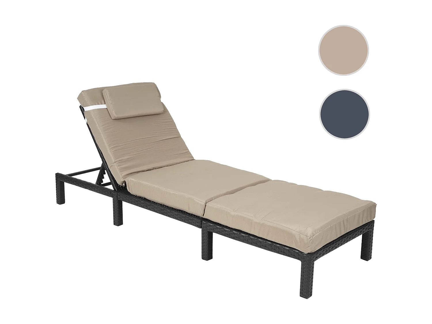 Polyrotan ligstoel MCW-A51 Premium,  Premium antraciet, kussen crème