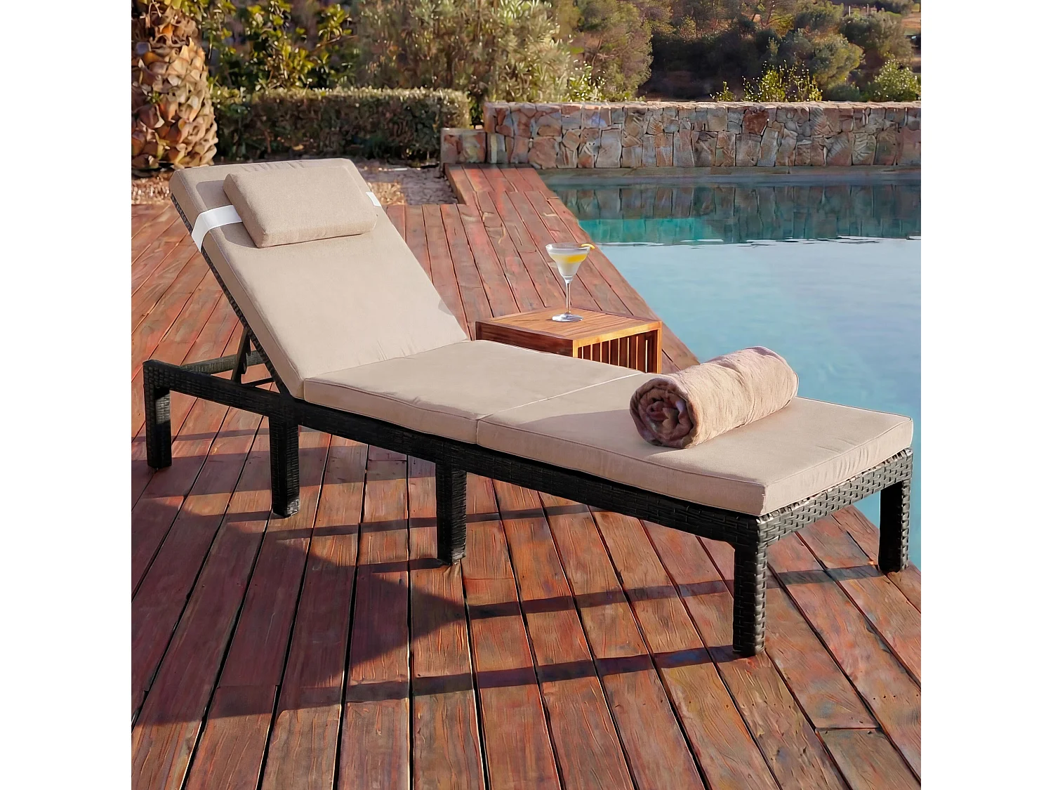 Sonnenliege MCW-A51, Premium anthrazit, Kissen creme