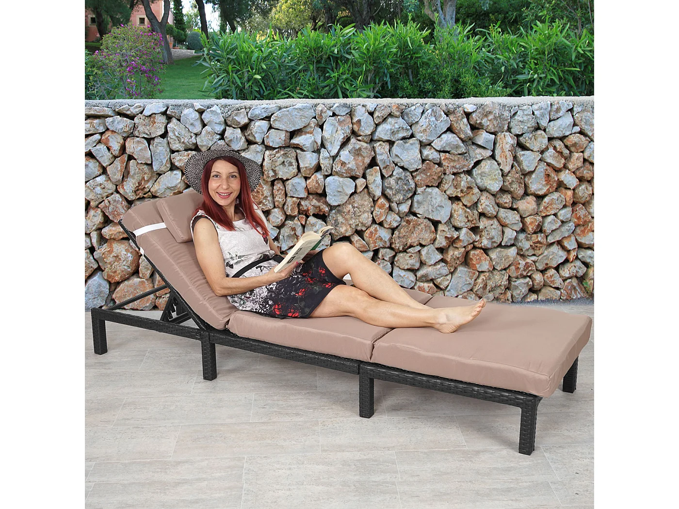 Sonnenliege MCW-A51, Premium anthrazit, Kissen creme