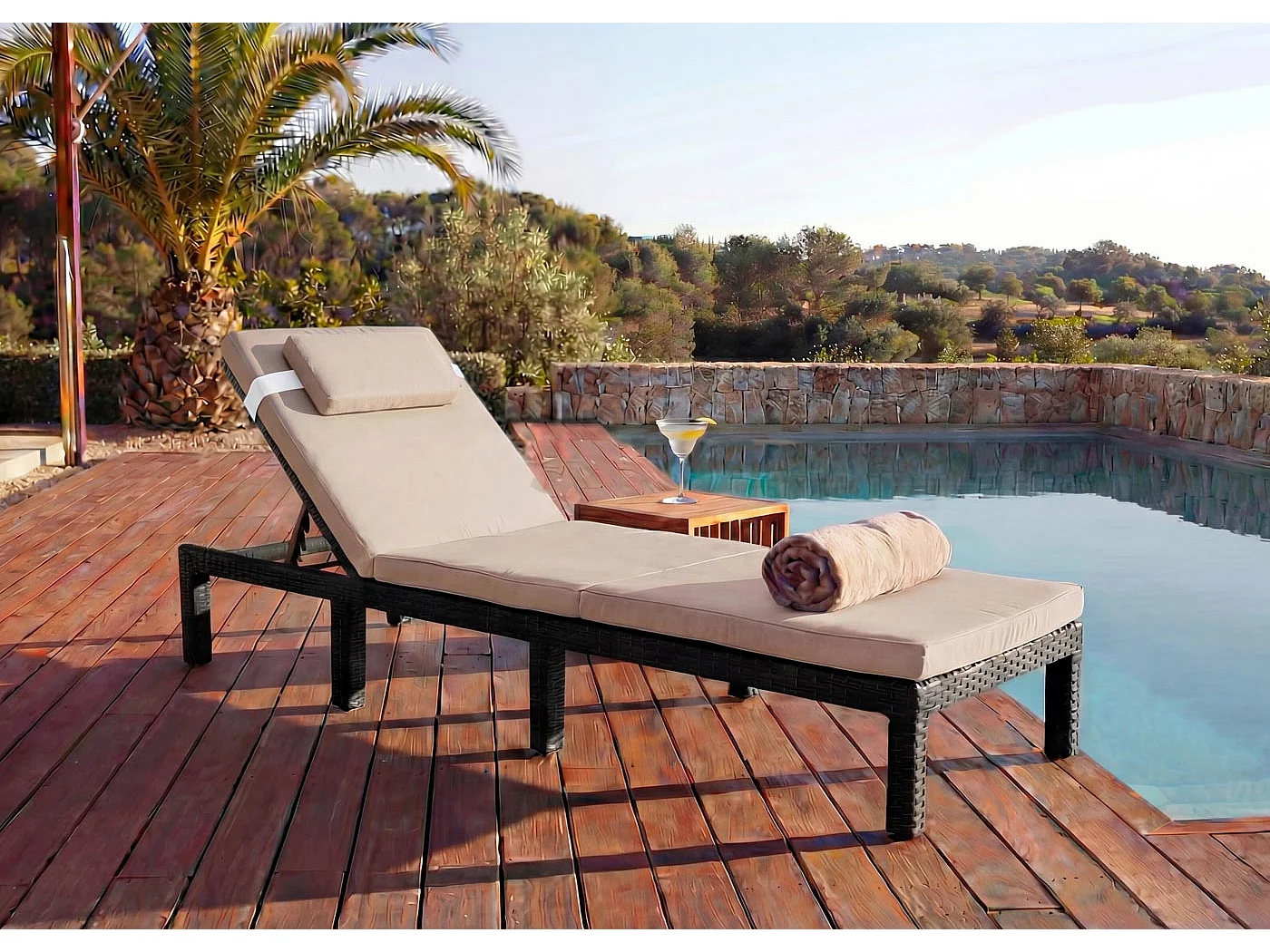 Sonnenliege MCW-A51, Premium anthrazit, Kissen creme