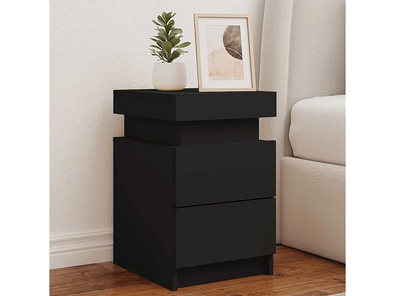 Mesa de cabeceira com luzes LED 35x39x55 cm preto