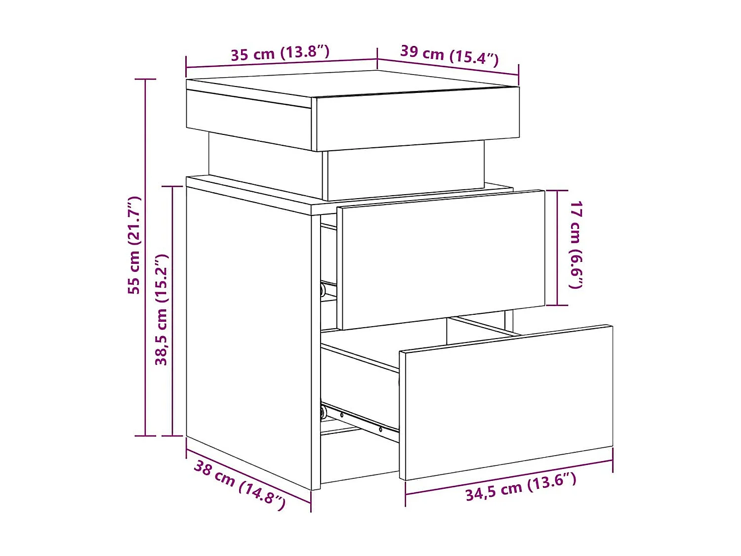 Table de chevet avec lumières LED chêne sonoma 35x39x55 cm