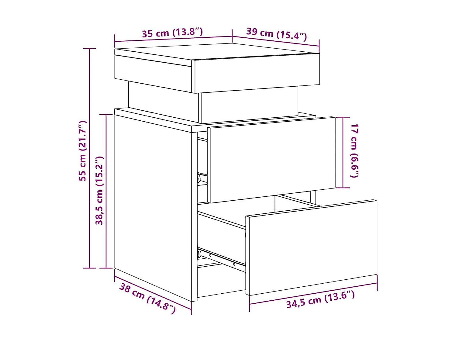Table de chevet avec lumières LED gris béton 35x39x55 cm