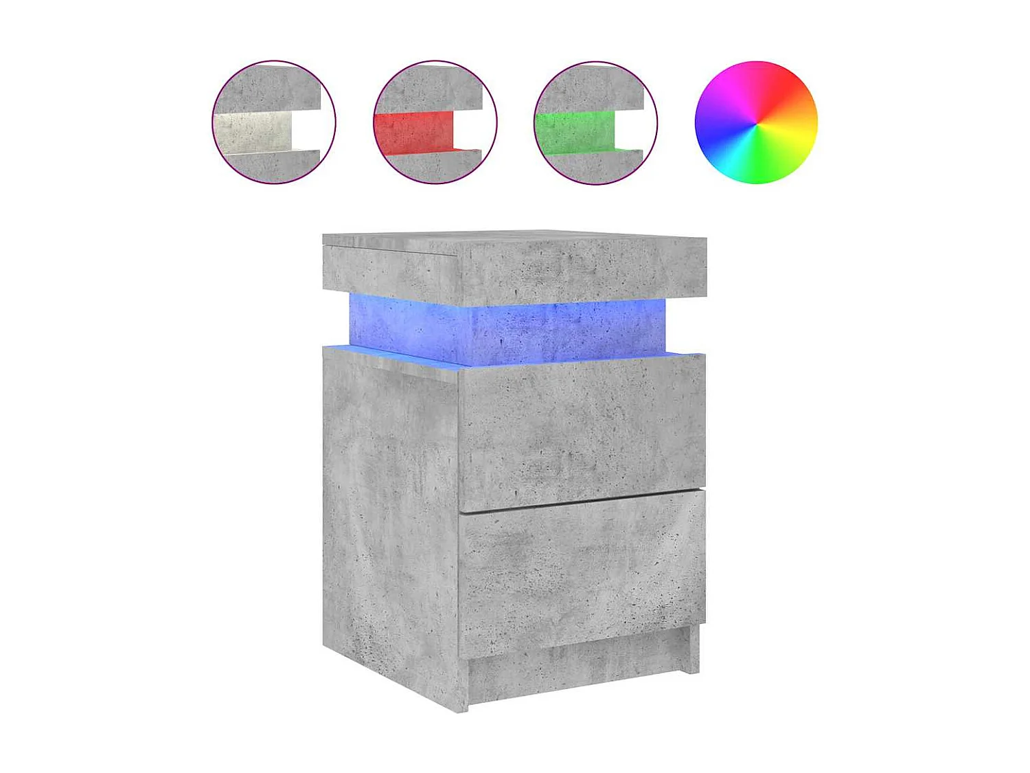 Mesa de cabeceira com luzes LED 35x39x55 cm cinzento-cimento
