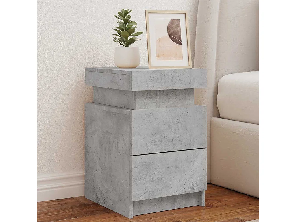 Mesa de cabeceira com luzes LED 35x39x55 cm cinzento-cimento