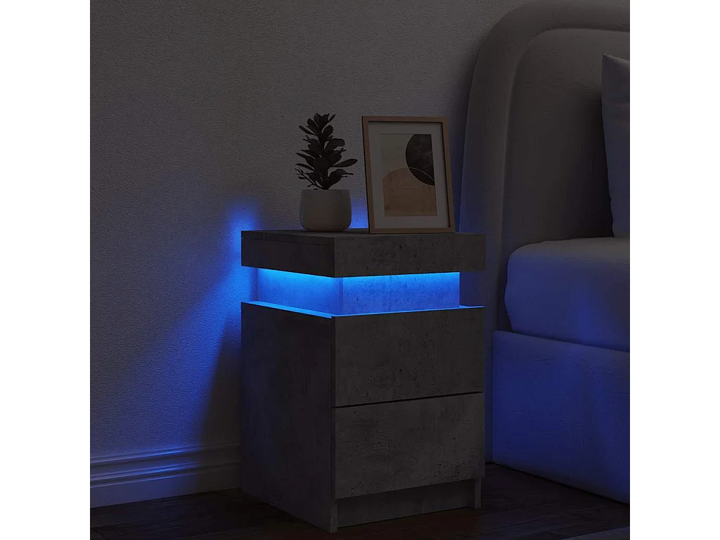 Mesa de cabeceira com luzes LED 35x39x55 cm cinzento-cimento