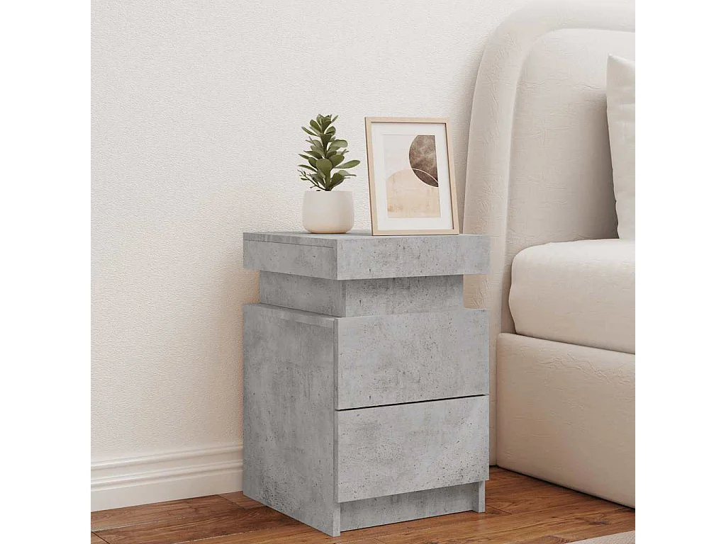 Mesa de cabeceira com luzes LED 35x39x55 cm cinzento-cimento