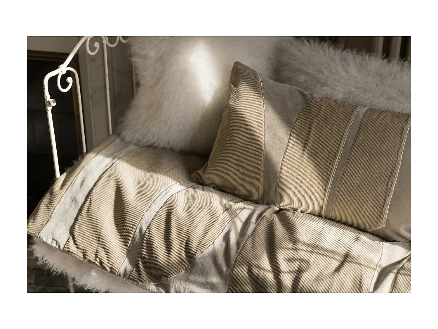 Geribbelde dekbed Fara Linnen 85 x 200 cm