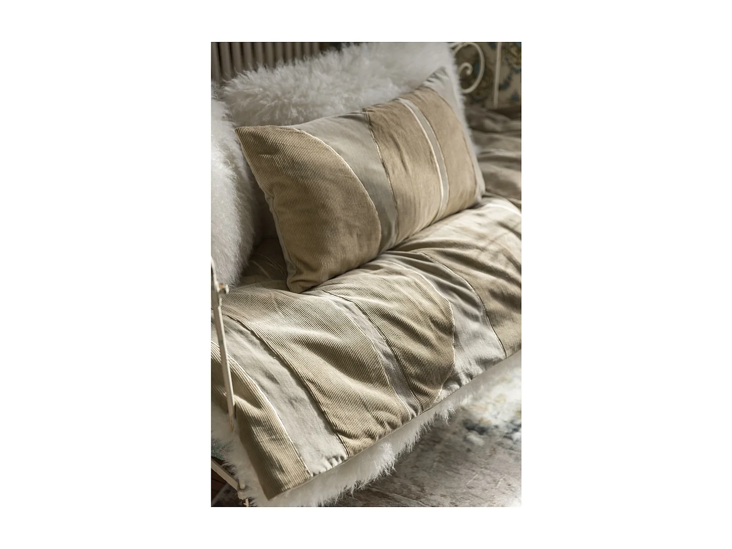 Geribbelde dekbed Fara Linnen 85 x 200 cm