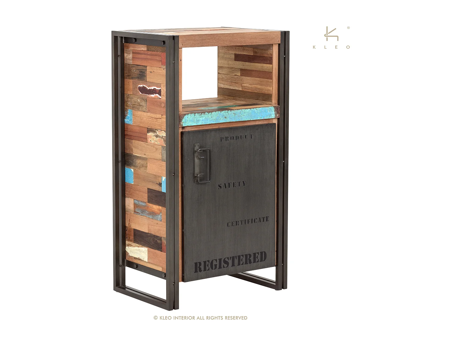 Nautical petit meuble de rangement en bois de bateau recyclé - 1 porte - 1 niche - Style Industriel - H107