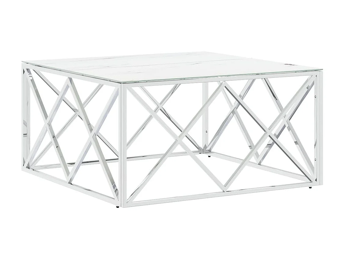 Tavolino da Salotto Argento 80x80x40 cm in Acciaio Inox e Vetro