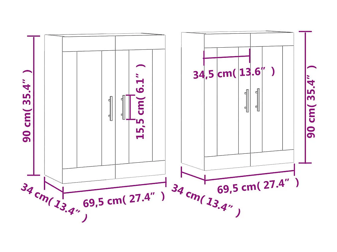 Armoires murales 2 pcs chêne fumé bois d'ingénierie