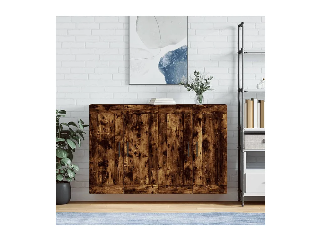 Armoires murales 2 pcs chêne fumé bois d'ingénierie