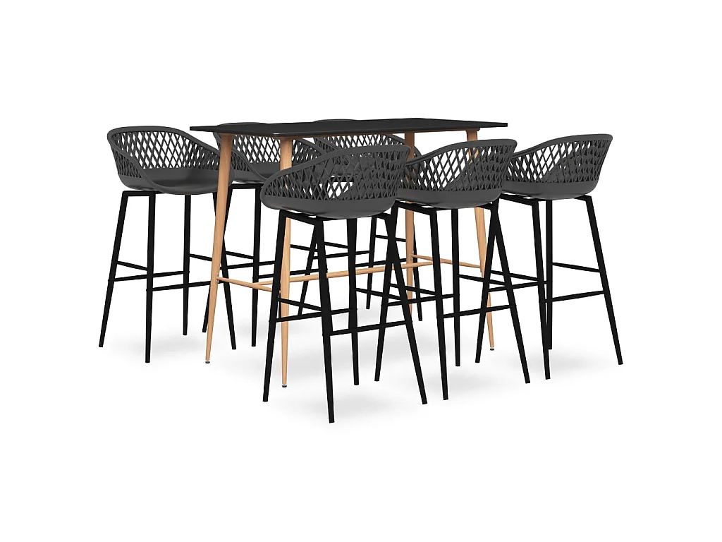 Mesa alta y taburetes de bar 7 piezas negro y gris