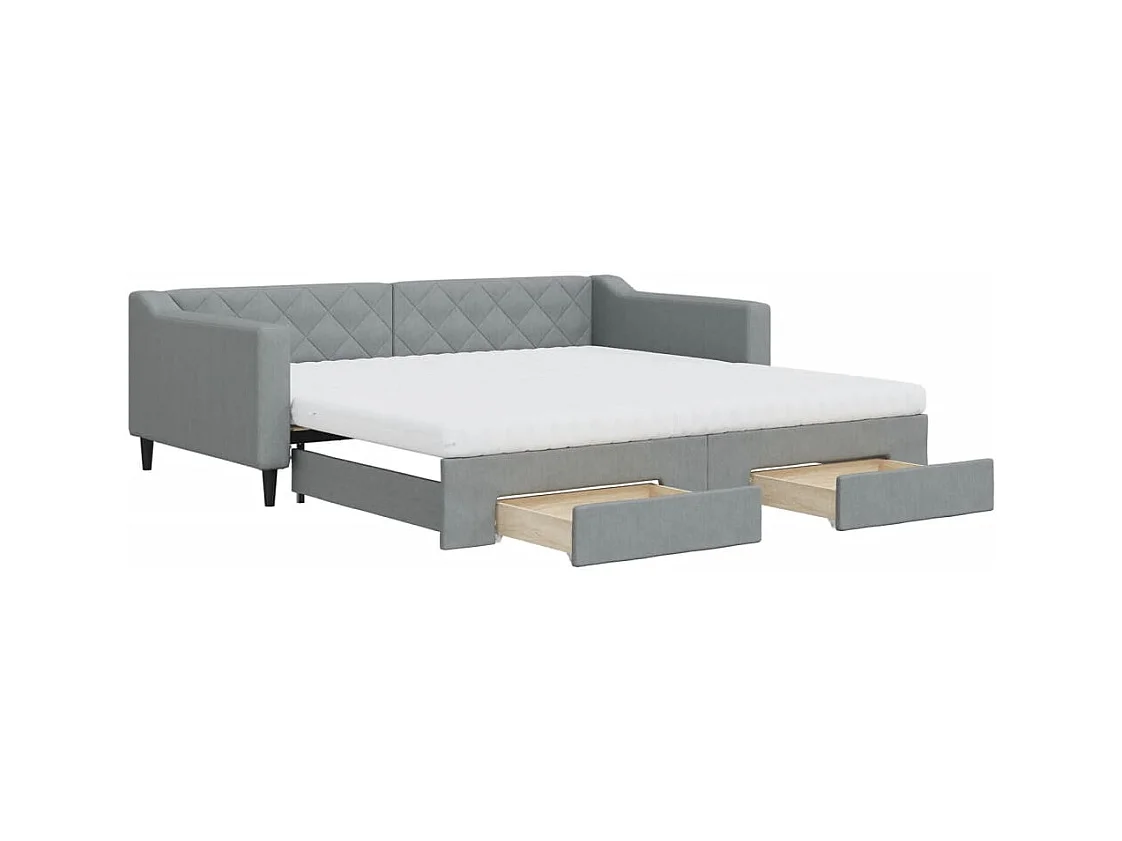 Lit de jour avec gigogne et tiroirs gris clair 100x200 cm tissu