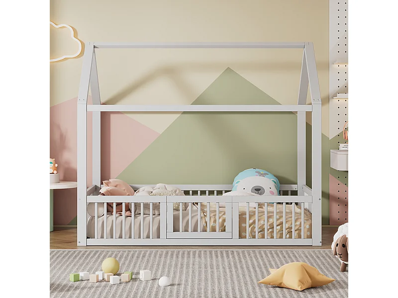 90*200 cm lit en bois massif, lit double, lit plat, lit simple avec porte, blanc