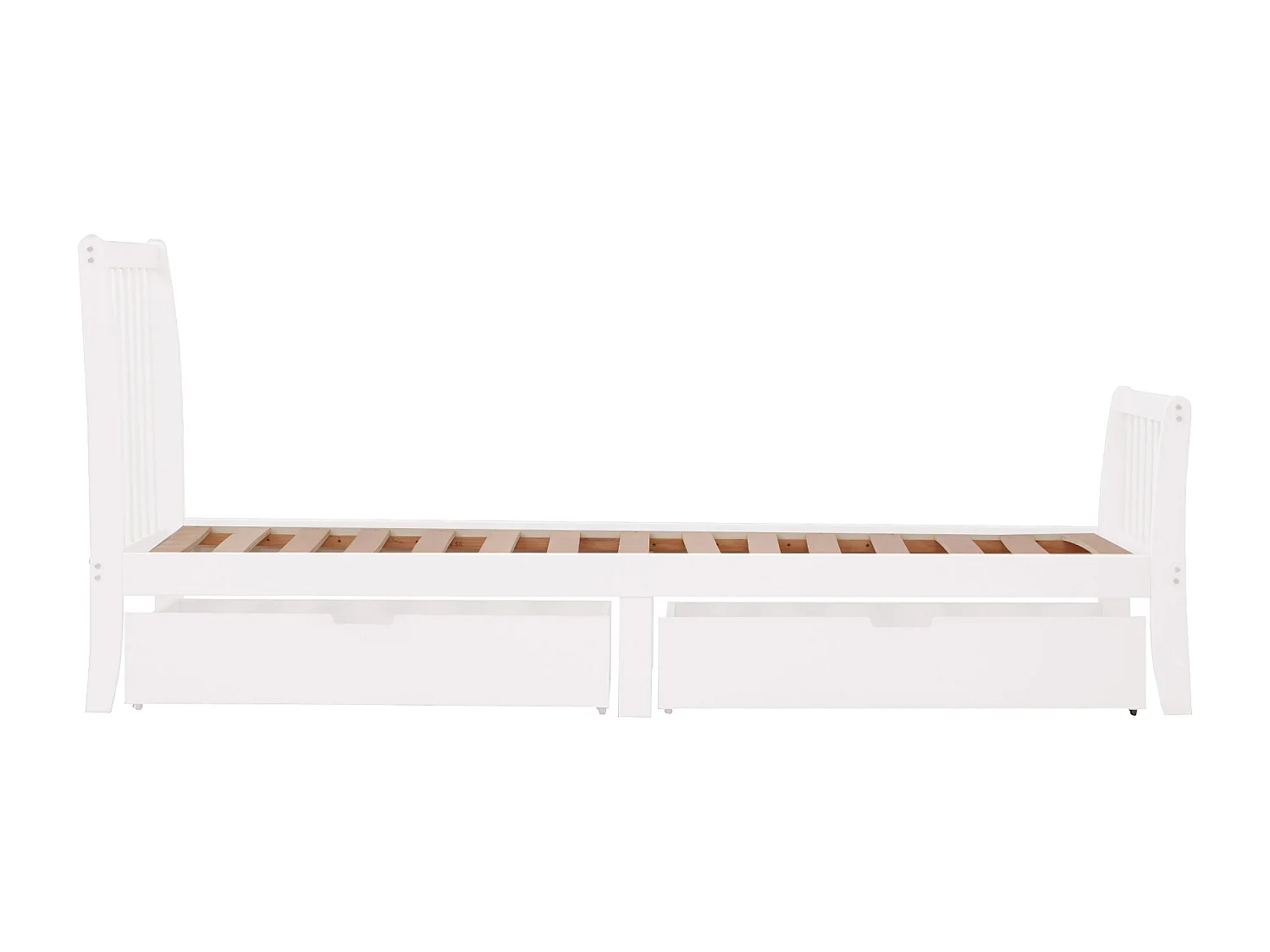 Lit en bois, lit simple, lit adolescent, lit adulte avec tiroir de rangement, cadre en pin, blanc (90x200cm)