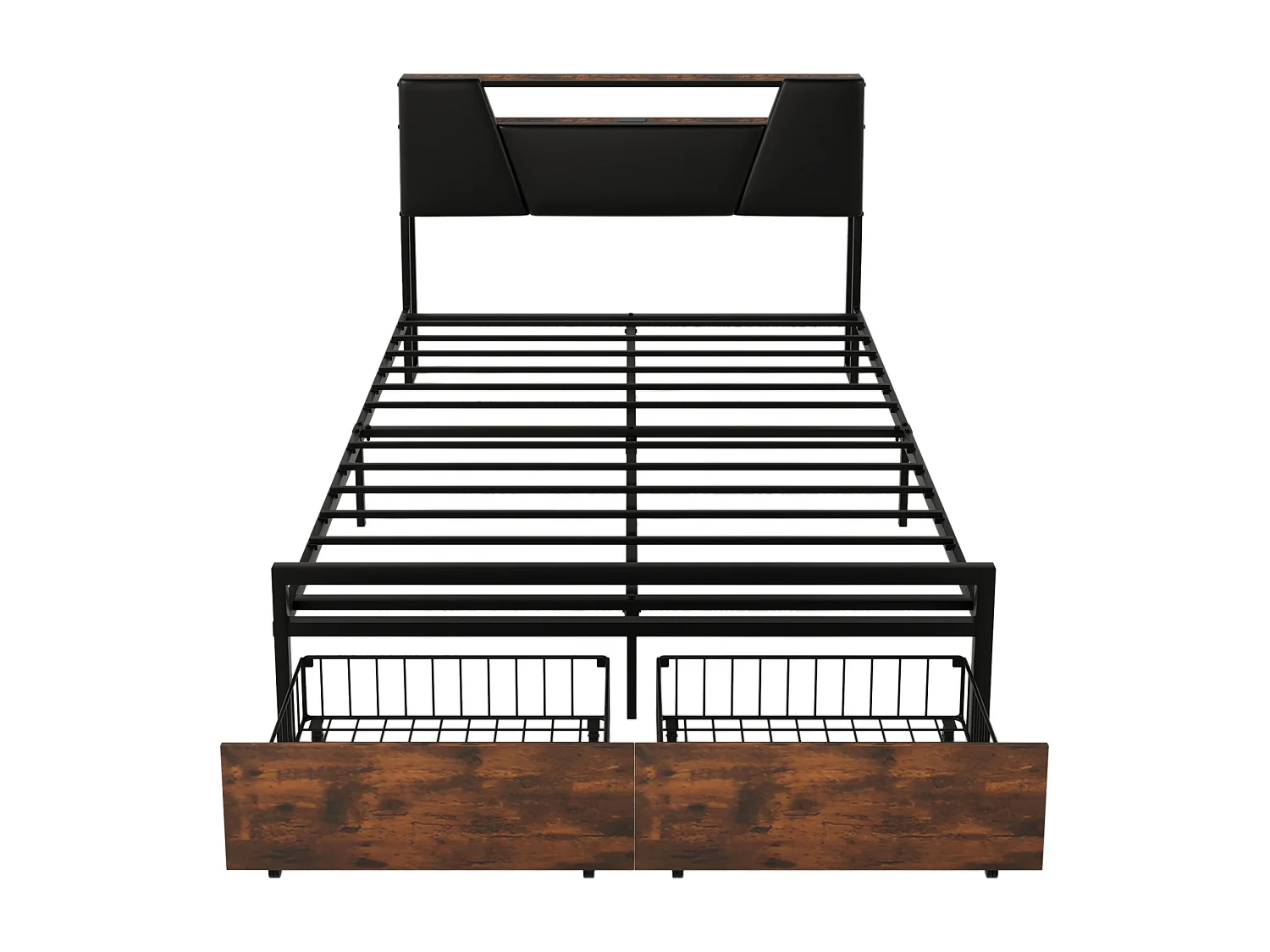 Flachbett 140*200 cm, Bett mit farbwechselndem Stimmungslicht, 24-Tasten-Fernbedienung mit USB-Anschluss, Schwarz + Braun